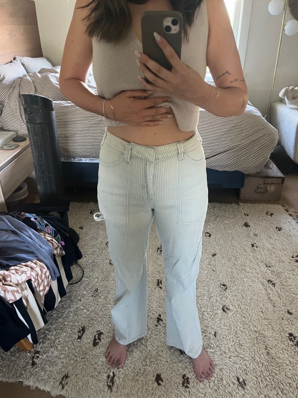 Anthropologie Women’s Light Blue Stripe Jeans - Relaxed Straight Fit